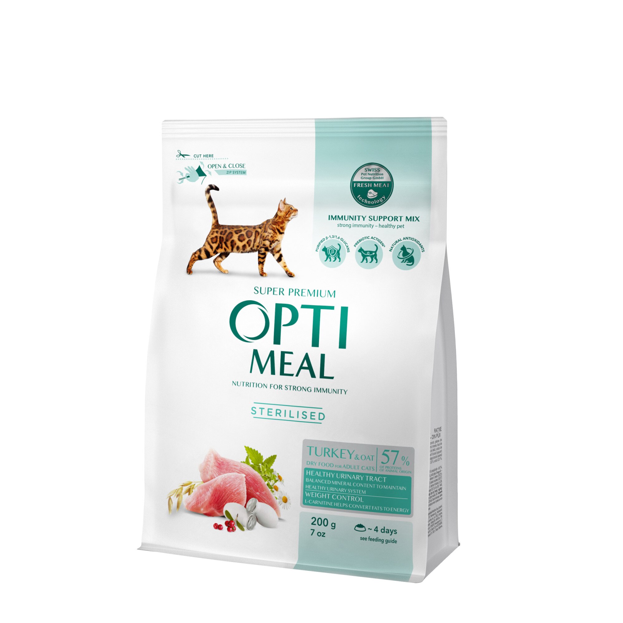 Hrana uscata completa pentru pisici sterilizate Optimeal - Curcan si Ovaz 0,2 kg