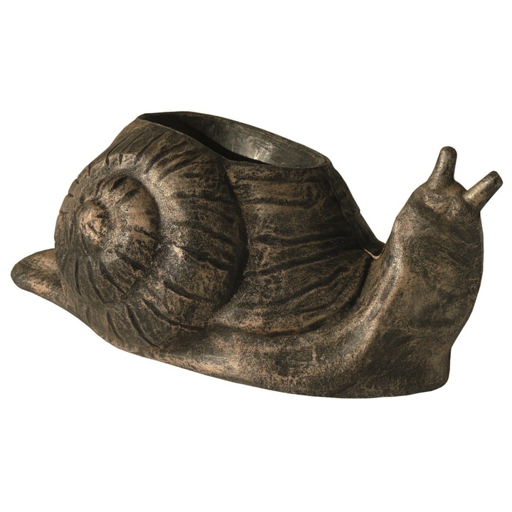 Decoratiune gradina din PE, Melc cu suport pentru flori, 47 cm, bronz