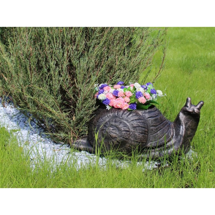 Decoratiune gradina din PE, Melc cu suport pentru flori, 47 cm, bronz