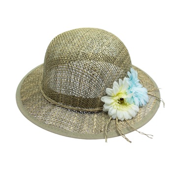 Palarie de soare, Dama, Buticcochet, din paie de papura, Bej cu flori colorate - PAL308 Palarie de soare, Dama, Buticcochet, din paie de papura, Bej cu flori colorate - PAL308