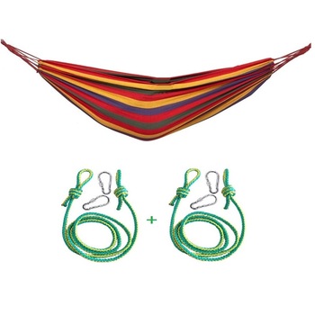Hamac dublu clasic pentru 2 persoane, 200x150 cm, 200kg, multicolor, cu Set 2 x Kit accesorii montare hamac, format din sfoara si 2 carabine otel Hamac dublu clasic pentru 2 persoane, 200x150 cm, 200kg, multicolor, cu Set 2 x Kit accesorii montare hamac, format din sfoara si 2 carabine otel
