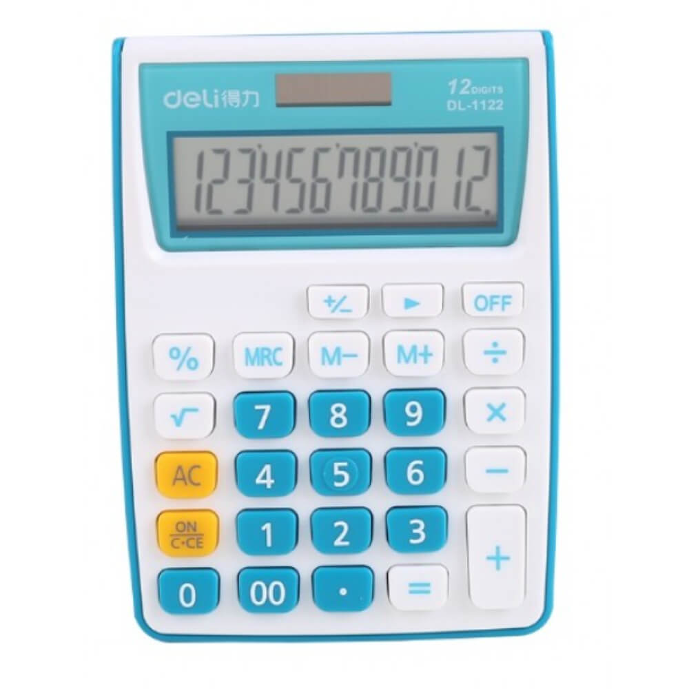 Calculator de Buzunar Deli 1122, 12 Digits, Alb/Albastru, Alimentare Dubla
