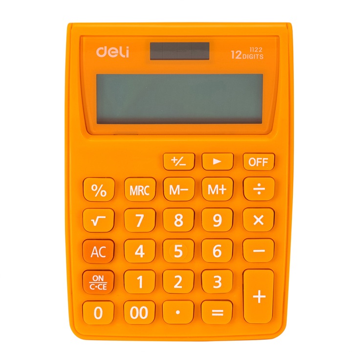 Calculator de Buzunar Deli 1122, 12 Digits, Alb/Portocaliu, Alimentare Dubla