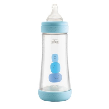 Biberon din polipropilena cu tetina din silicon 300 ml Chicco Perfect 5 Intui-flow 122127A, Albastru 4 luni+ Biberon din polipropilena cu tetina din silicon 300 ml Chicco Perfect 5 Intui-flow 122127A, Albastru 4 luni+