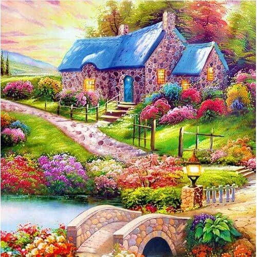Tablou 908 Picteaza Dupa Numere, Casuta cu pod de piatra, 40x50 cm - Krista®