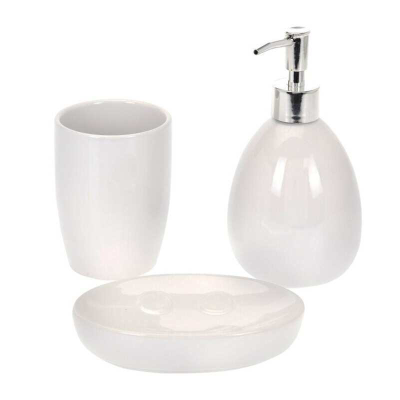 Set baie, 3 piese, din dolomita, Alb, 18x9 cm