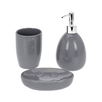 Set 3 piese pentru baie, din dolomita, Gri, 18x9 cm Set 3 piese pentru baie, din dolomita, Gri, 18x9 cm