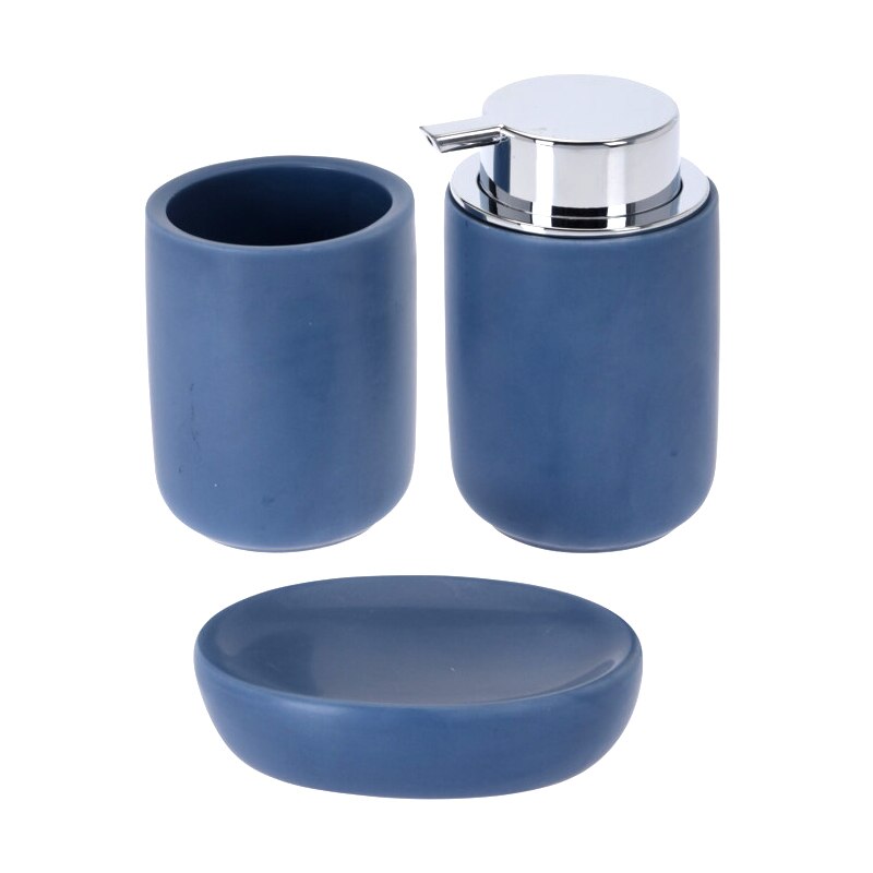 Set 3 piese pentru baie, din dolomita, albastru, 12x9cm