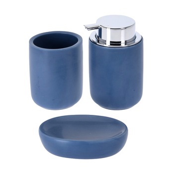 Set 3 piese pentru baie, din dolomita, albastru, 12x9cm Set 3 piese pentru baie, din dolomita, albastru, 12x9cm