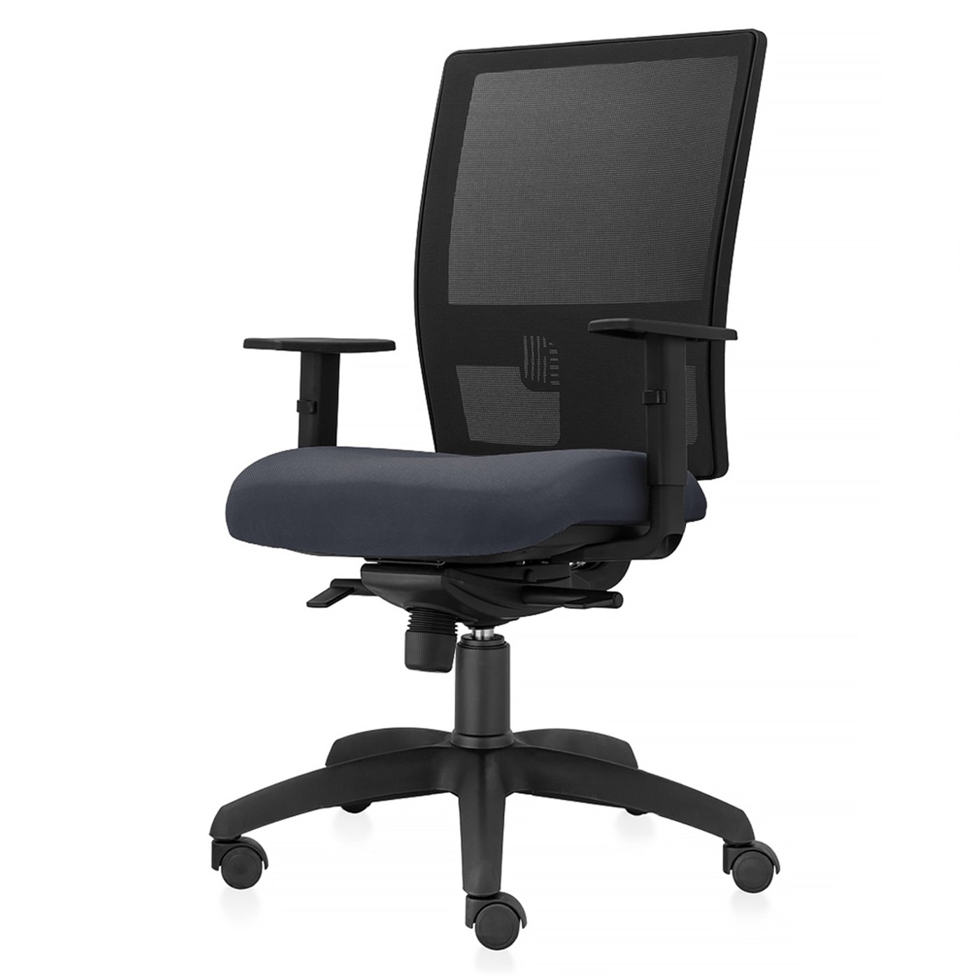 Scaun ergonomic de birou TRAFFIC CHAIRS SMART ECO, tapiterie textil GRI INCHIS, spatar reglabil pe inaltime cu MESH NEGRU, mecanism multiblock, brate reglabile