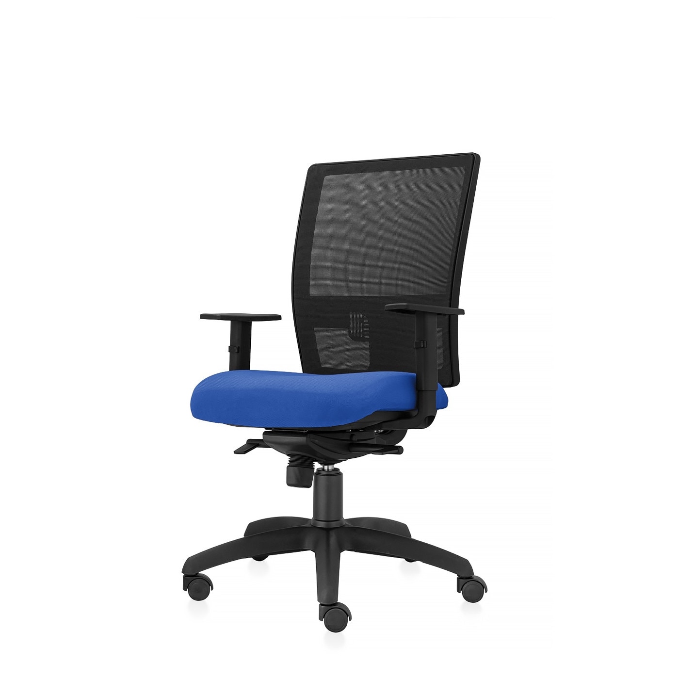 Scaun ergonomic de birou TRAFFIC CHAIRS SMART ECO, tapiterie textil ALBASTRU, spatar reglabil pe inaltime cu MESH NEGRU, mecanism multiblock, brate reglabile