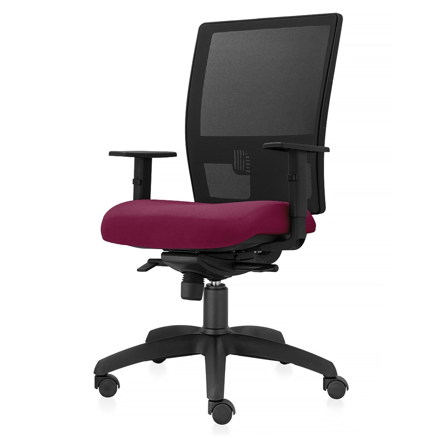 Scaun ergonomic de birou TRAFFIC CHAIRS SMART ECO, tapiterie textil BORDO, spatar reglabil pe inaltime cu MESH NEGRU, mecanism multiblock, brate reglabile
