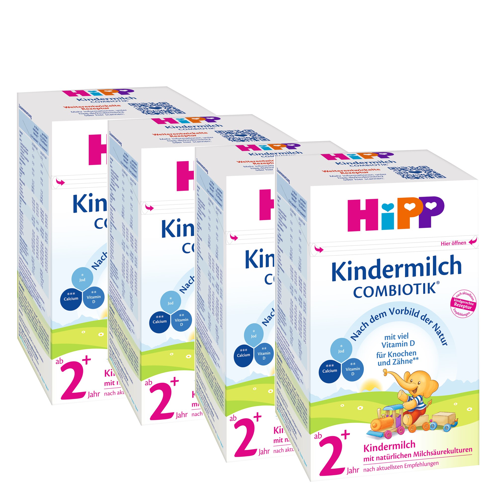 Pachet 4 x Lapte praf Hipp 2+ Combiotic, pentru copii in crestere, 600g, de la 2 ani