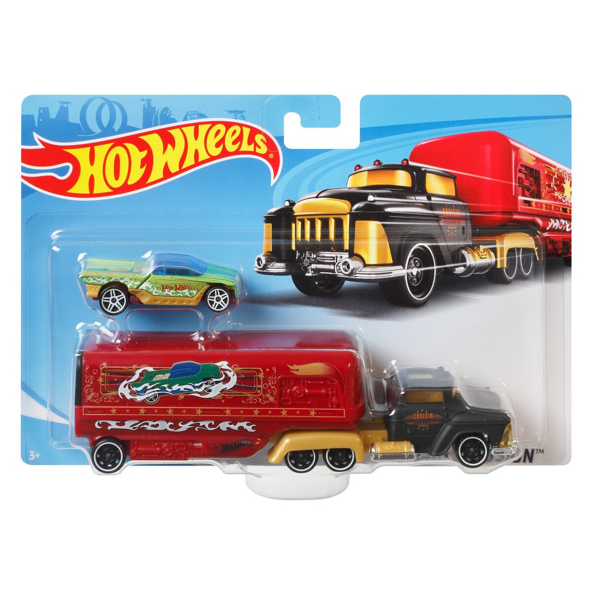 Set camion si masina Hot Wheels, Crusing Ilussion, 1:55