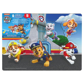 Puzzle din lemn Paw Patrol, cu sunete, 5 piese Puzzle din lemn Paw Patrol, cu sunete, 5 piese