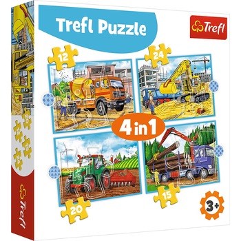 Puzzle Trefl 4 in 1 - Utilaje Constructii, 12/15/20/24 piese Puzzle Trefl 4 in 1 - Utilaje Constructii, 12/15/20/24 piese