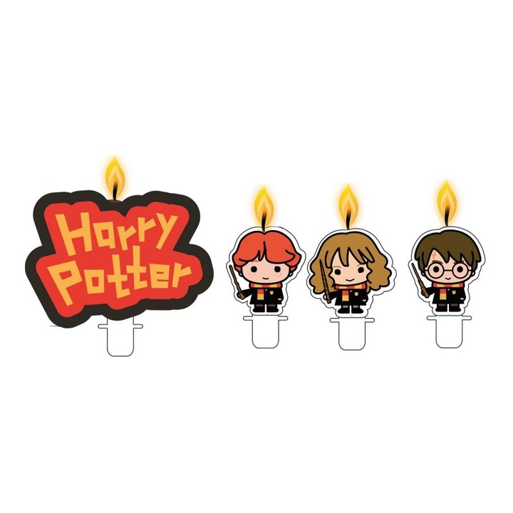 Set 4 Lumanari aniversare pentru tort Harry Potter, Multicolor