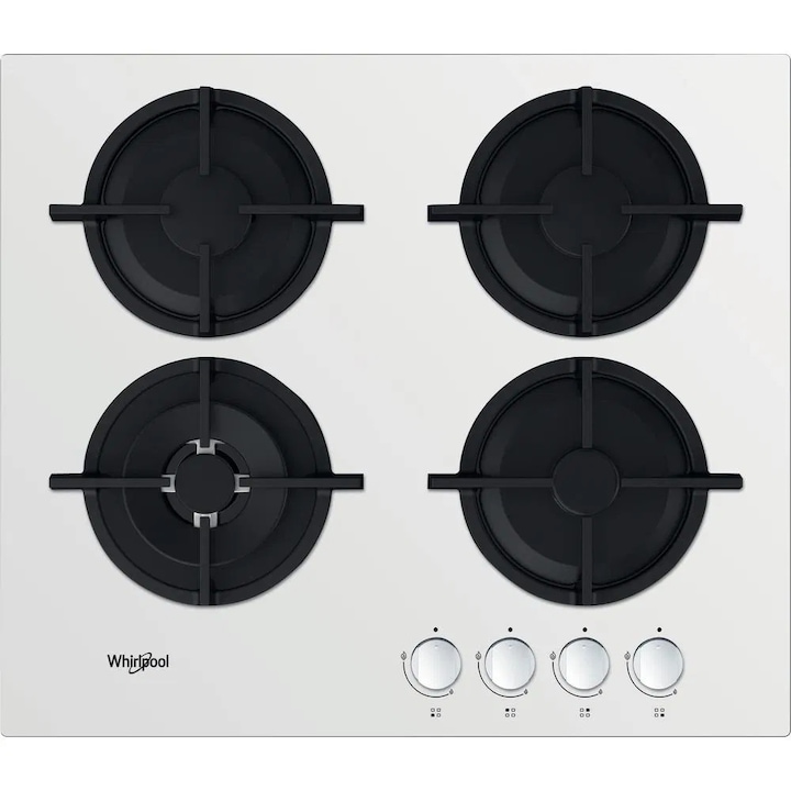 Plita Incorporabila Whirlpool AKT 625/WH, Gaz, 7800w, 4 zone de gatit, 59cm, Alb