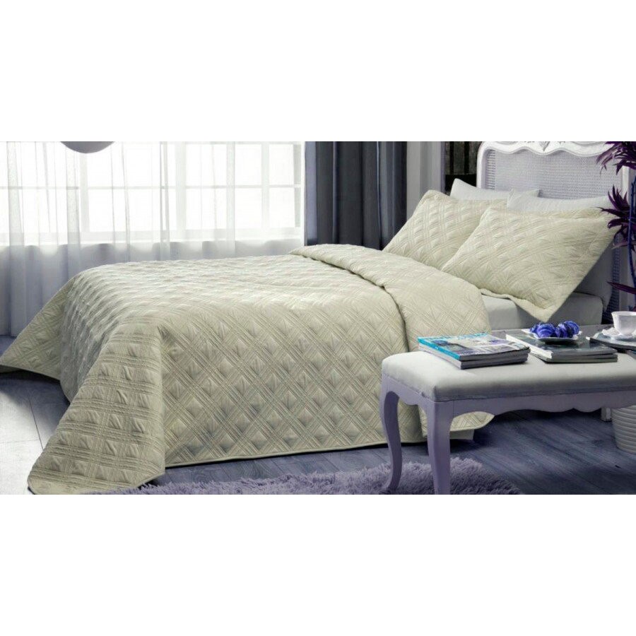 Set cuvertura matlasata 250 x 260 cm si 2 fete de perna, 3 piese, TAC, Felix Bej