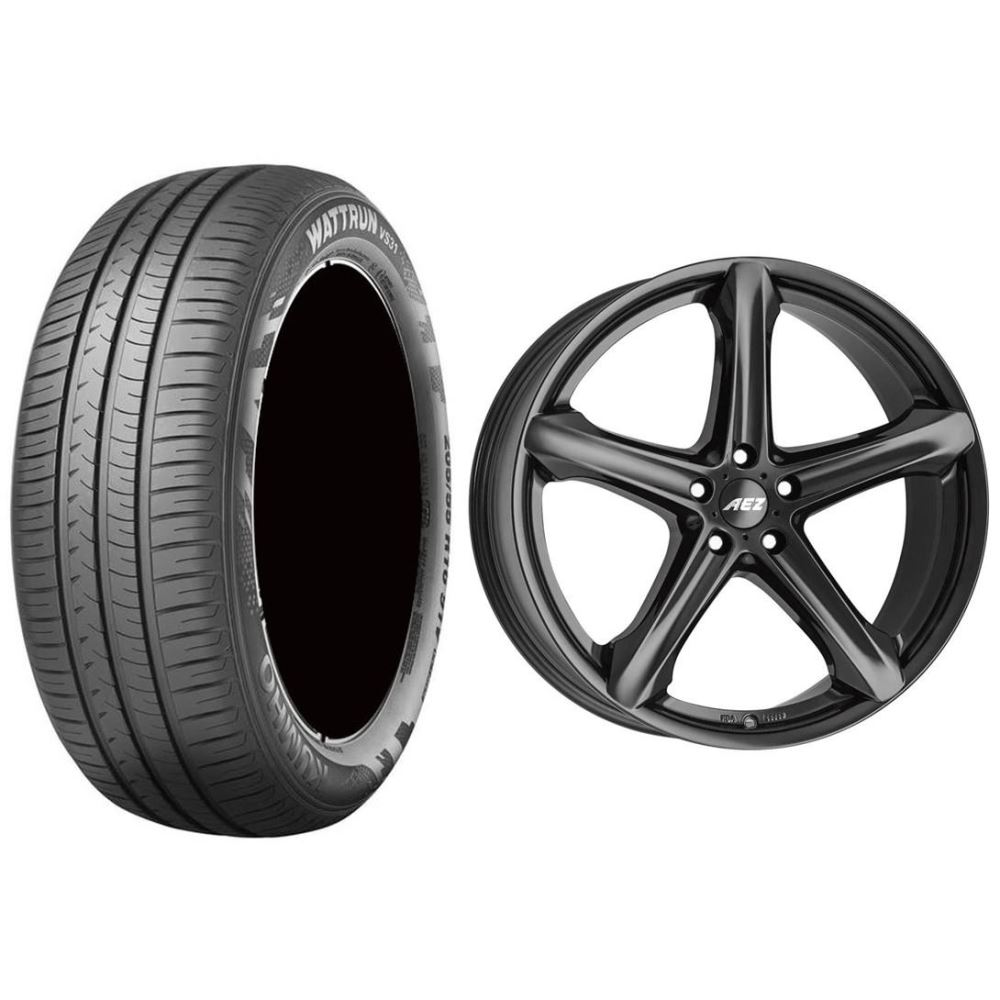 Roata completa A3, Leon, Octavia, Golf, Jetta, Passat janta aliaj AEZ Yacht dark 5x112, 16 inch si anvelopa vara Kumho VS31 205/55R16 91V