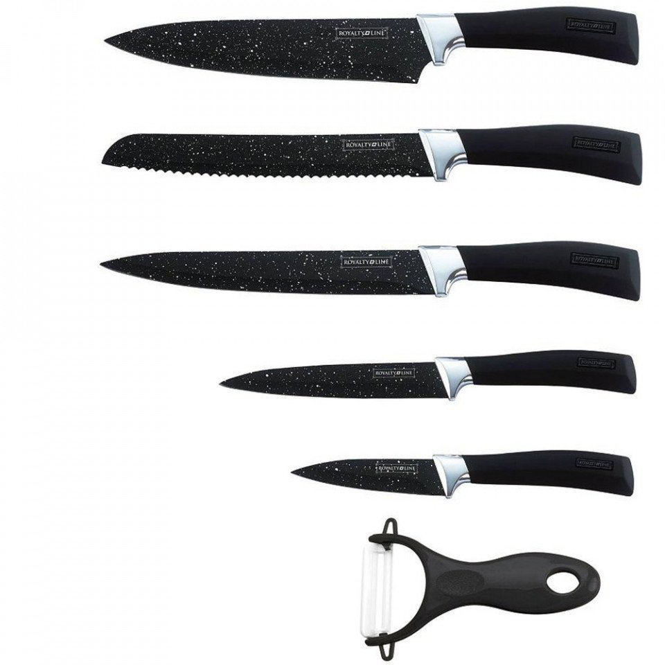 Set 5 cutite acoperite cu marmura si un decojitor ceramic, Royalty Line