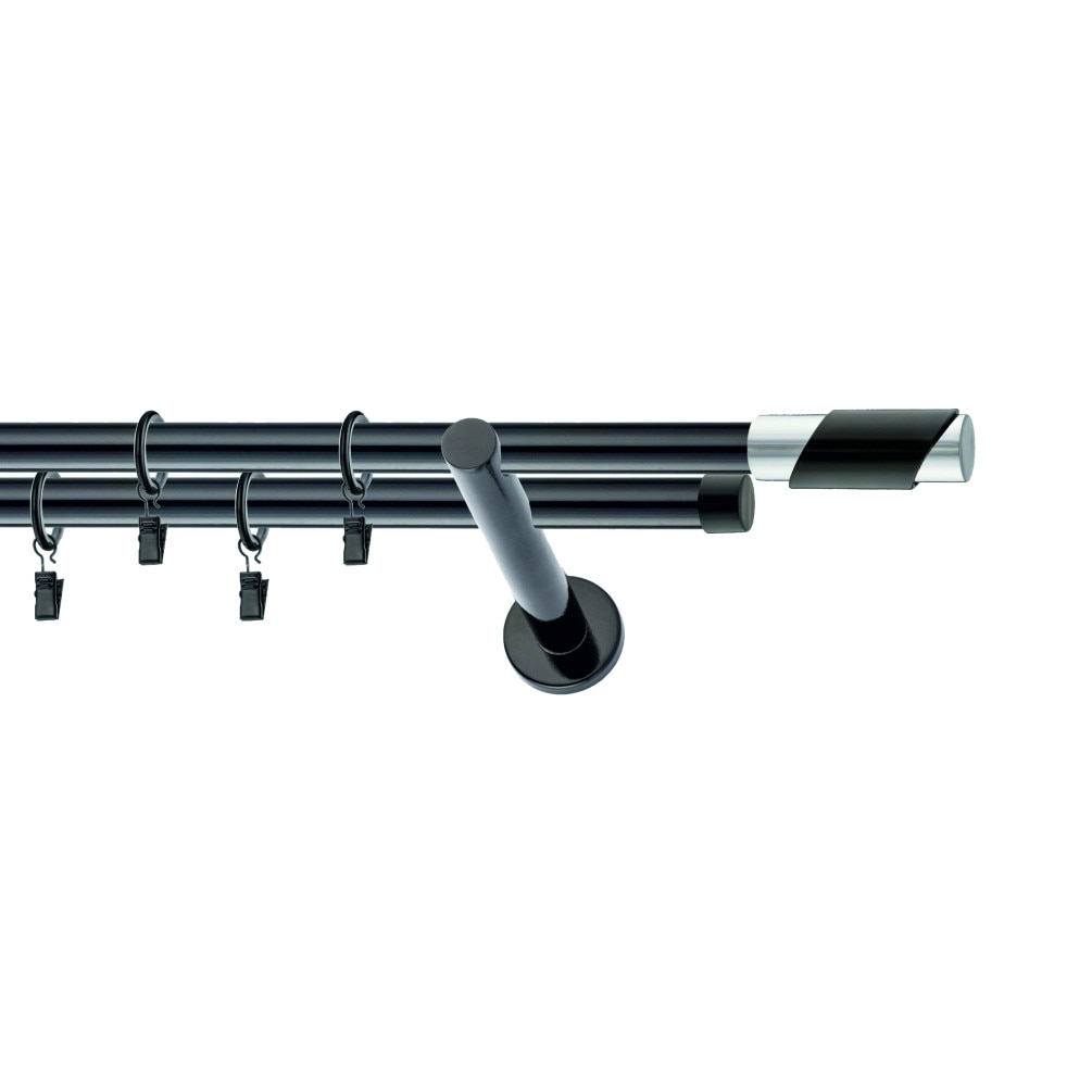 Set galerie dubla metalica lungime intre 251 si 300 cm, culoare negru, capete la alegere - design black-white