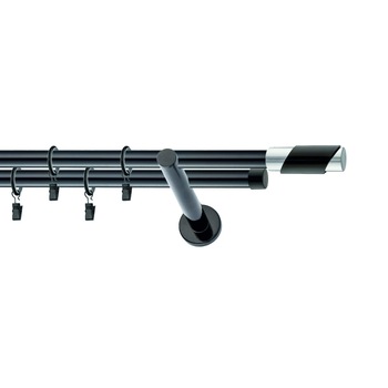 Set galerie dubla metalica lungime intre 201 si 250 cm, culoare negru, capete la alegere - design black-white Set galerie dubla metalica lungime intre 201 si 250 cm, culoare negru, capete la alegere - design black-white