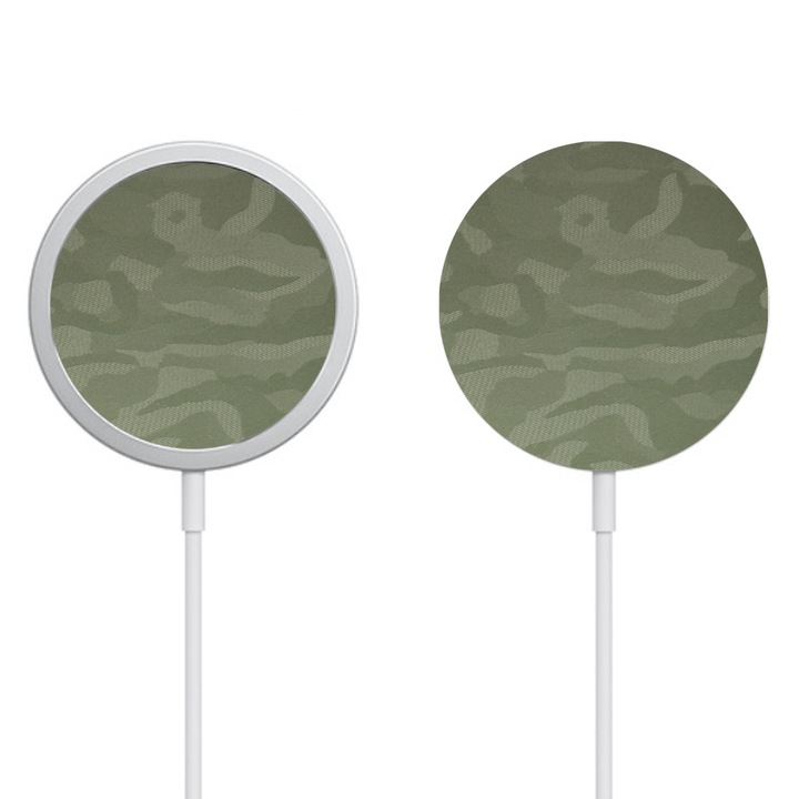 2 db SILKASE bőrfólia készlet MagSafe töltőhöz, elöl-hátul, terepszínű zöld