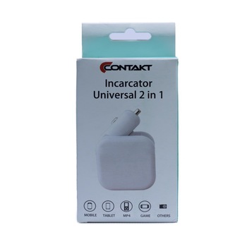 Incarcator universal 2 in 1 auto/retea Alb 2.1A Incarcator universal 2 in 1 auto/retea Alb 2.1A