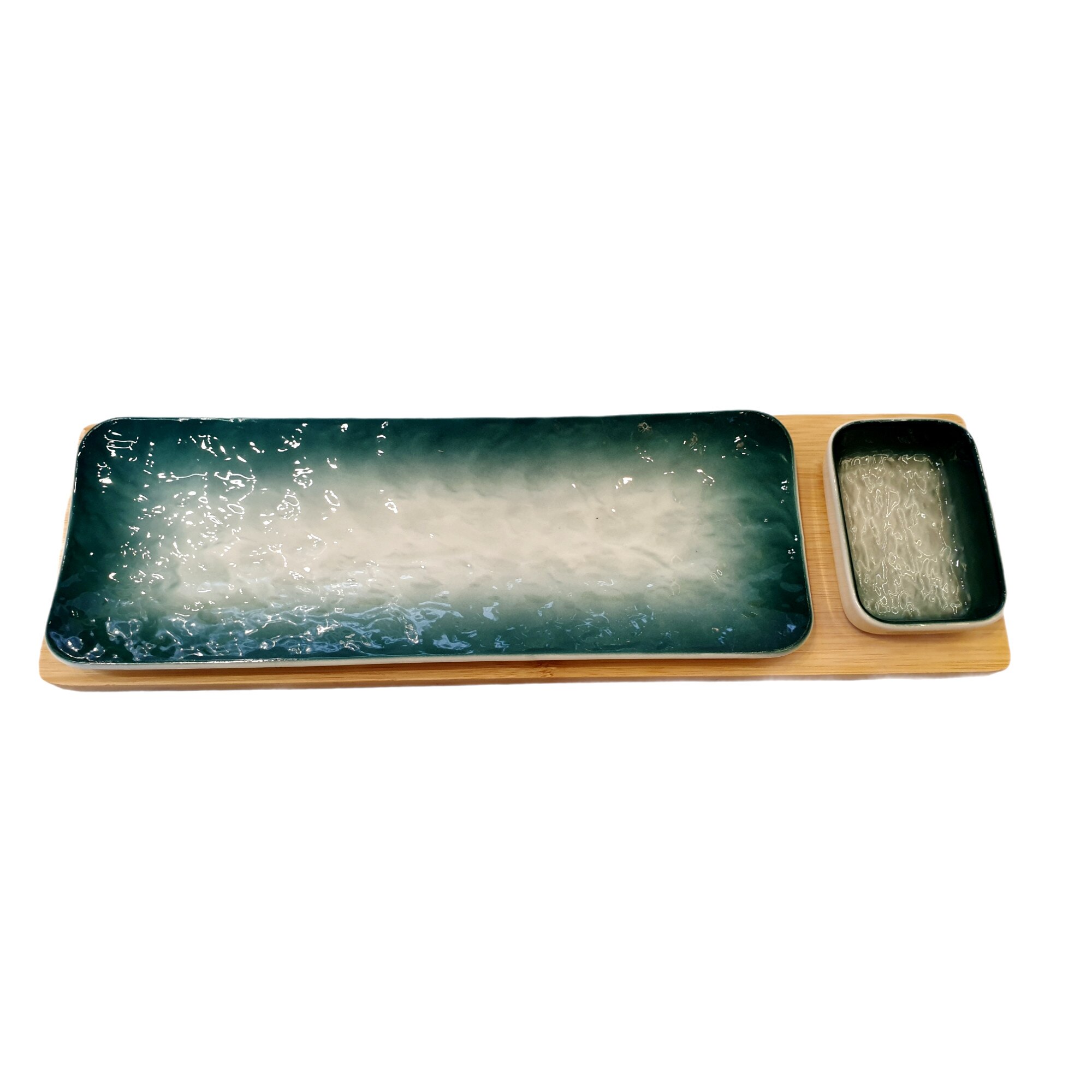 Farfurie cu sosirea si suport lemn stil japonez 1969