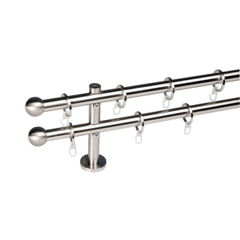 Set galerie dubla metalica lungime intre 151 si 200 cm, culoare gri otel inox, capete la alegere - design inox Set galerie dubla metalica lungime intre 151 si 200 cm, culoare gri otel inox, capete la alegere - design inox