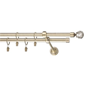 Set galerie dubla metalica lungime intre 251 si 300 cm, culoare auriu-antic, capete la alegere - design antic Set galerie dubla metalica lungime intre 251 si 300 cm, culoare auriu-antic, capete la alegere - design antic