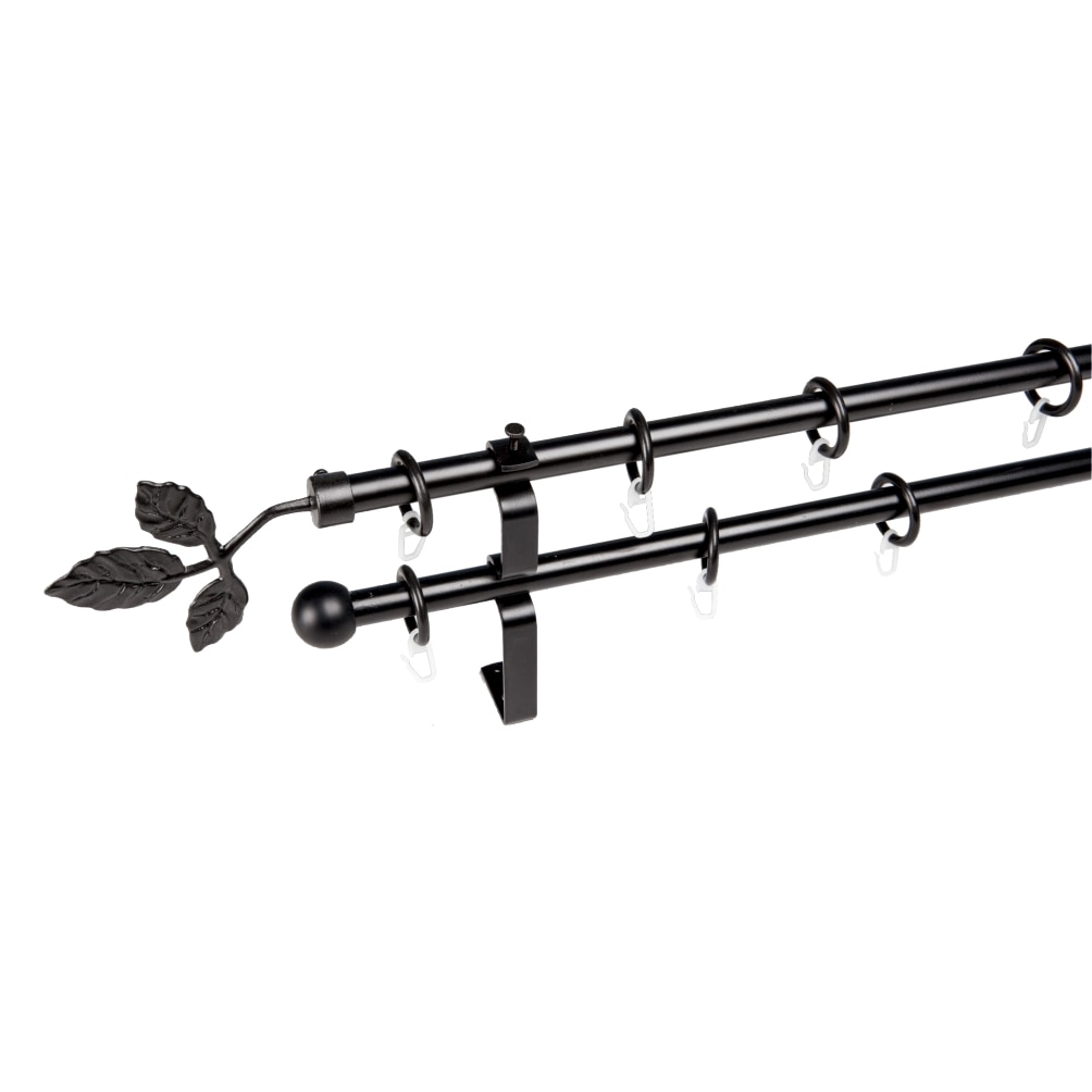 Set galerie dubla metalica, lungime intre 101 si 150 cm, culoare negru, capete la alegere - design dark