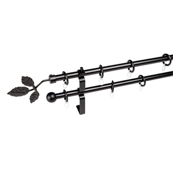 Set galerie dubla metalica, lungime intre 151 si 200 cm, culoare negru, capete la alegere - design dark Set galerie dubla metalica, lungime intre 151 si 200 cm, culoare negru, capete la alegere - design dark