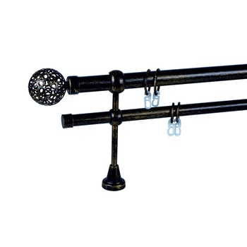 Set galerie dubla metalica, lungime intre 151 si 200 cm, culoare negru-auriu, capete la alegere - design clasic Set galerie dubla metalica, lungime intre 151 si 200 cm, culoare negru-auriu, capete la alegere - design clasic