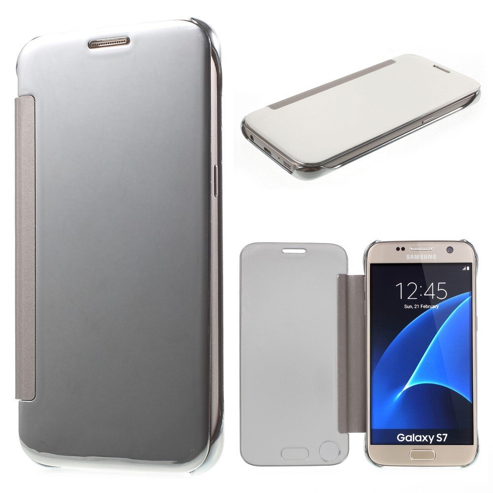 Husa Samsung Galaxy S7 G930F, Tip Flip View Cover, Silver/Argintiu, iRoyalCase