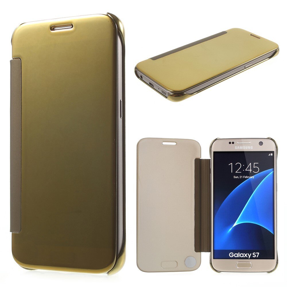 Husa Samsung Galaxy S7 G930F, Tip Flip Cover, Culoare Aurie, iRoyalCase