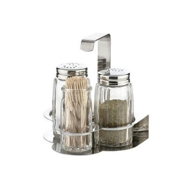 Set 2 rasnite pentru sare/piper Tescoma Classic, Suport scobitori, Sticla, Transparent