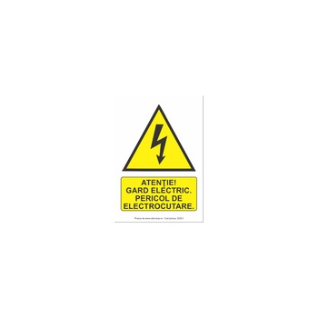 Indicator de avertizare Atentie gard electric pericol de electrocutare S2021, PVC (Komatex) 3 mm, 300x400mm Indicator de avertizare Atentie gard electric pericol de electrocutare S2021, PVC (Komatex) 3 mm, 300x400mm
