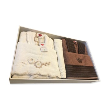 Set 2 halate de baie si 3 prosoape,smart,cotton box,alb/maro Set 2 halate de baie si 3 prosoape,smart,cotton box,alb/maro
