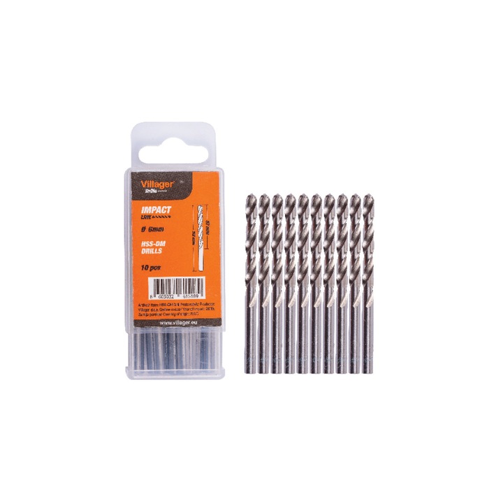 Set 10 burghie pentru metal - IMPACT LINE - HSS-DM 6mm, VILLAGER