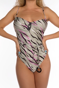 Costum de baie dama intreg, imprimeu tigru, 2021, Gri/Roz/Negru Costum de baie dama intreg, imprimeu tigru, 2021, Gri/Roz/Negru
