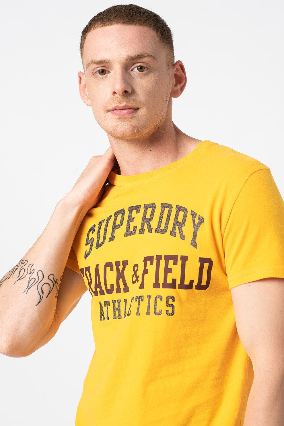 SUPERDRY, Tricou cu imprimeu logo Track&Field, Oranj pal/maro coniac/bleumarin