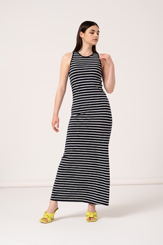 SUPERDRY, Rochie maxi din amestec de modal, bleumarin inchis, alb, S SUPERDRY, Rochie maxi din amestec de modal, bleumarin inchis, alb, S