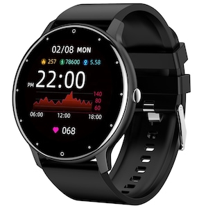 Ceas smartwatch si bratara fitness, GO4FIT® , model GF03, Notificari Apeluri/Sms/Social Media, monitorizare activitati fizice, somn, ritm cardiac, pedometru, player muzica, rezistent la apa, negru