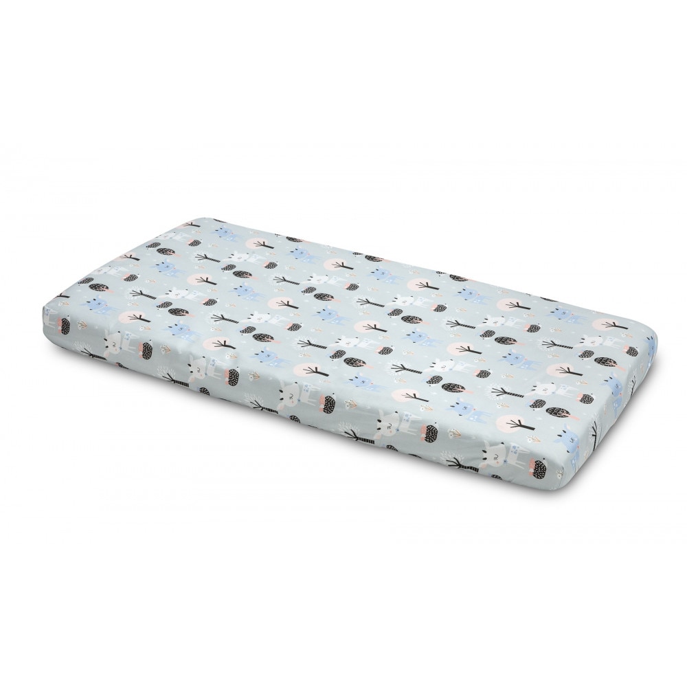 Cearsaf imprimat de bumbac cu elastic Sensillo Plush Karo 120x60 cm Padure