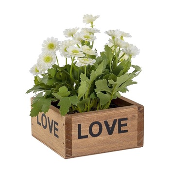 Flori artificiale albe in ghiveci de lemn natur 10 cm x 10 cm x 15 h Flori artificiale albe in ghiveci de lemn natur 10 cm x 10 cm x 15 h