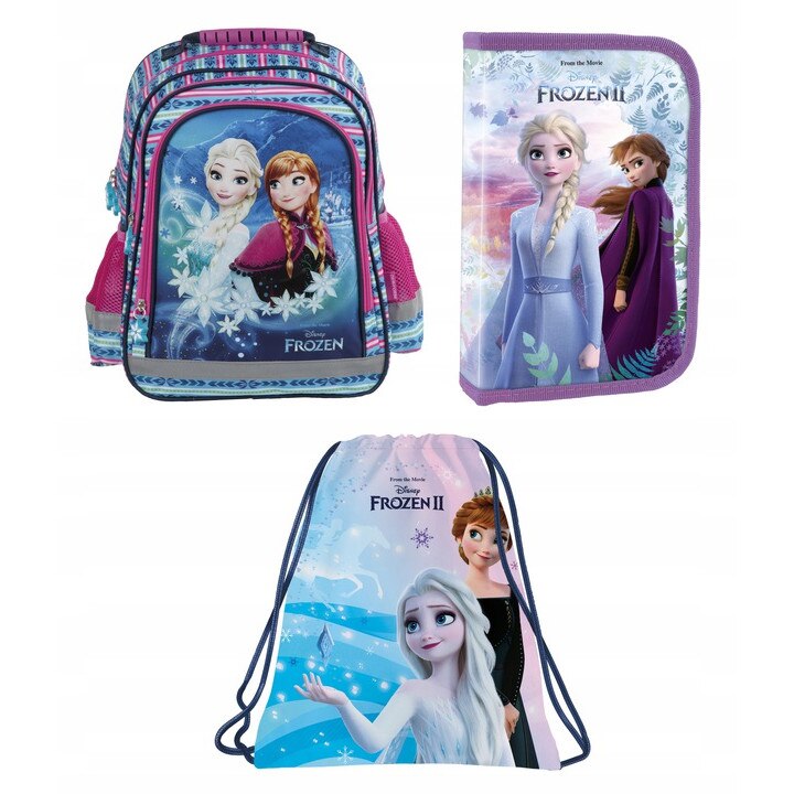 Set rucsac scoala frozen, penar, geanta pliabila incaltaminte, multicolor