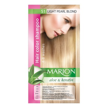 Sampon nuantator pentru par, Marion, Aloe & Keratin, 4-8 spalari, nuanta 51 Light Pearl Blond, 40 ml Sampon nuantator pentru par, Marion, Aloe & Keratin, 4-8 spalari, nuanta 51 Light Pearl Blond, 40 ml