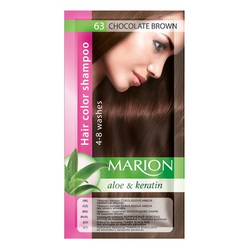 Sampon nuantator pentru par, Marion, Aloe & Keratin, 4-8 spalari, nuanta 63 Chocolate Brown, 40 ml Sampon nuantator pentru par, Marion, Aloe & Keratin, 4-8 spalari, nuanta 63 Chocolate Brown, 40 ml